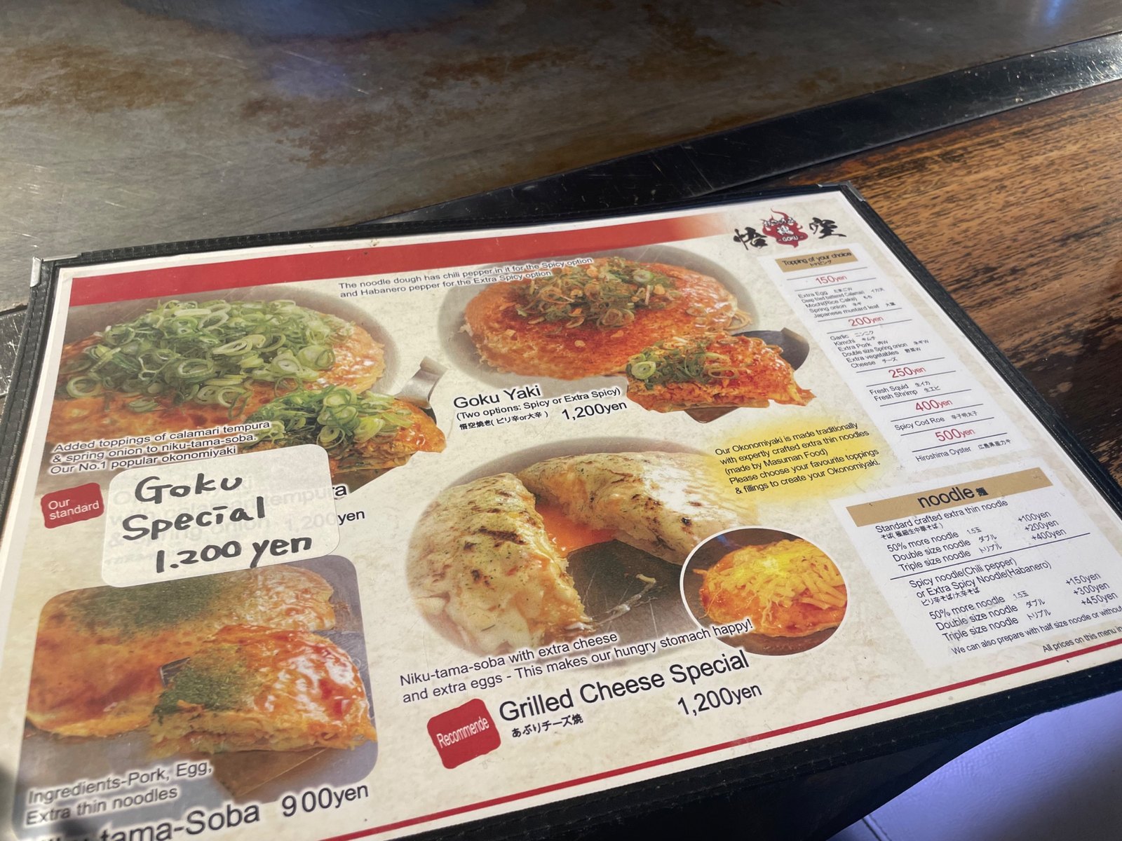 English food menu