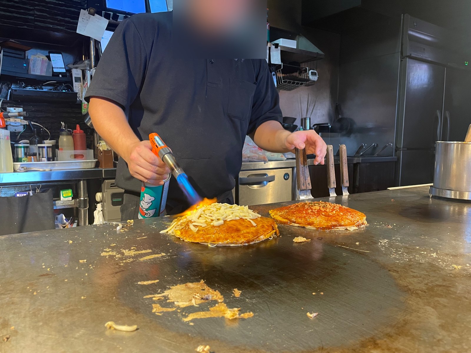 Torching the cheese on a Grilled Cheese Special