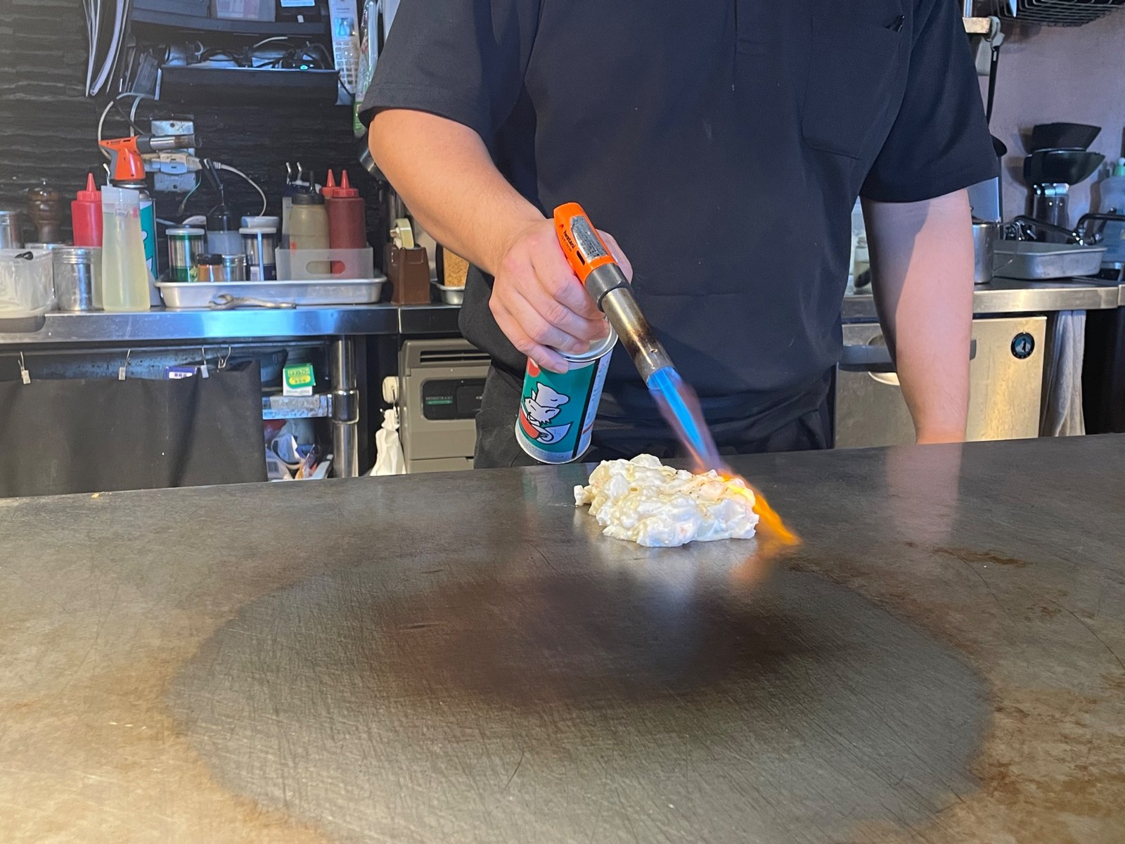 Torching the potato salad